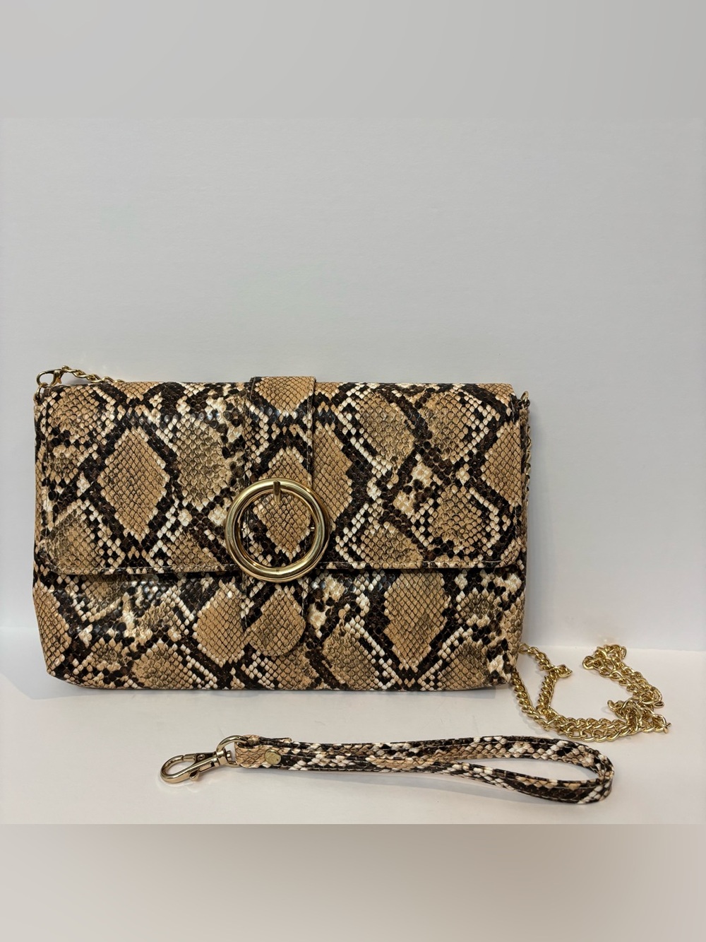 Charming Tailor Snakeskin-print PU Clutch with Wrist Strap